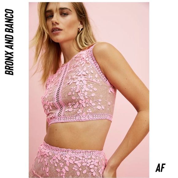 BRONX AND BANCO MEGAN PINK TWO PIECE SET NWT 3D FLORAL LACE TOP AND SKIRT - Picture 4 of 12